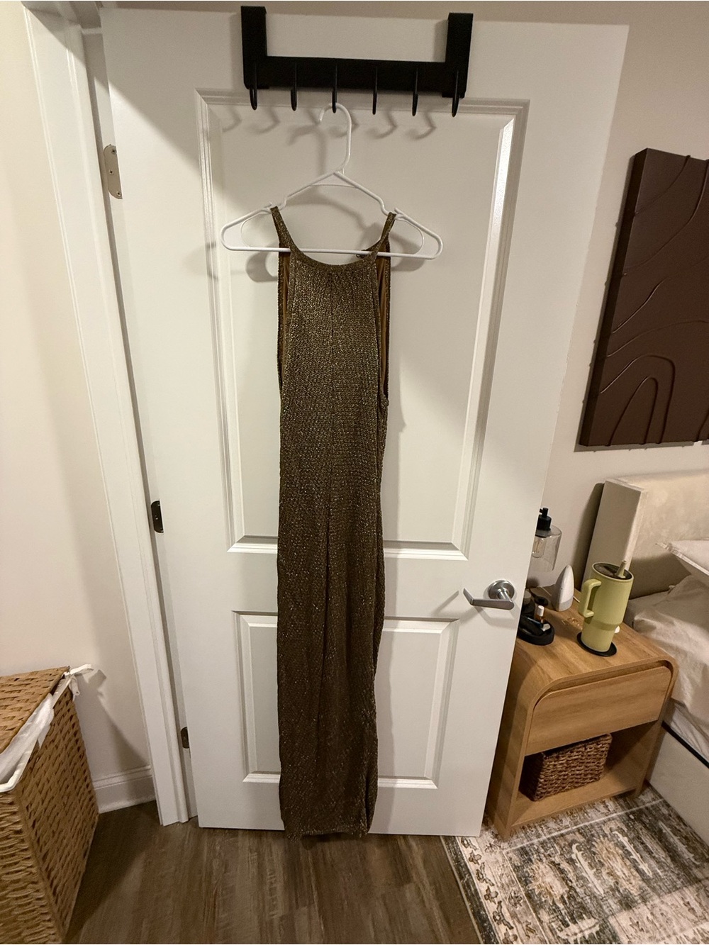 Guess Metallic Gold Knit V-Neck Dress